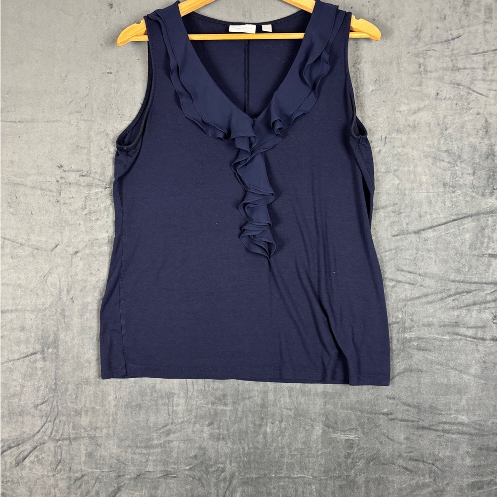 New York & Company Blue Ruffled Tank Top